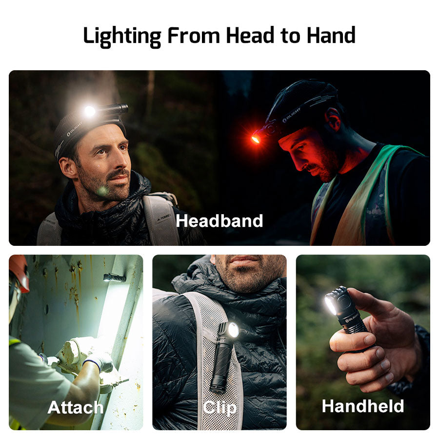 Olight Perun 3 Versatile Led Rechargeable Head Torch from Head to Hand