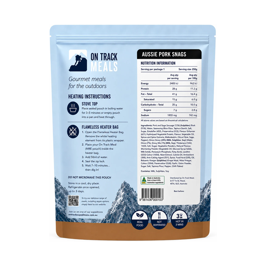 On Track Meals Aussie Pork Snags | Tactical Gear AU Tactical Gear