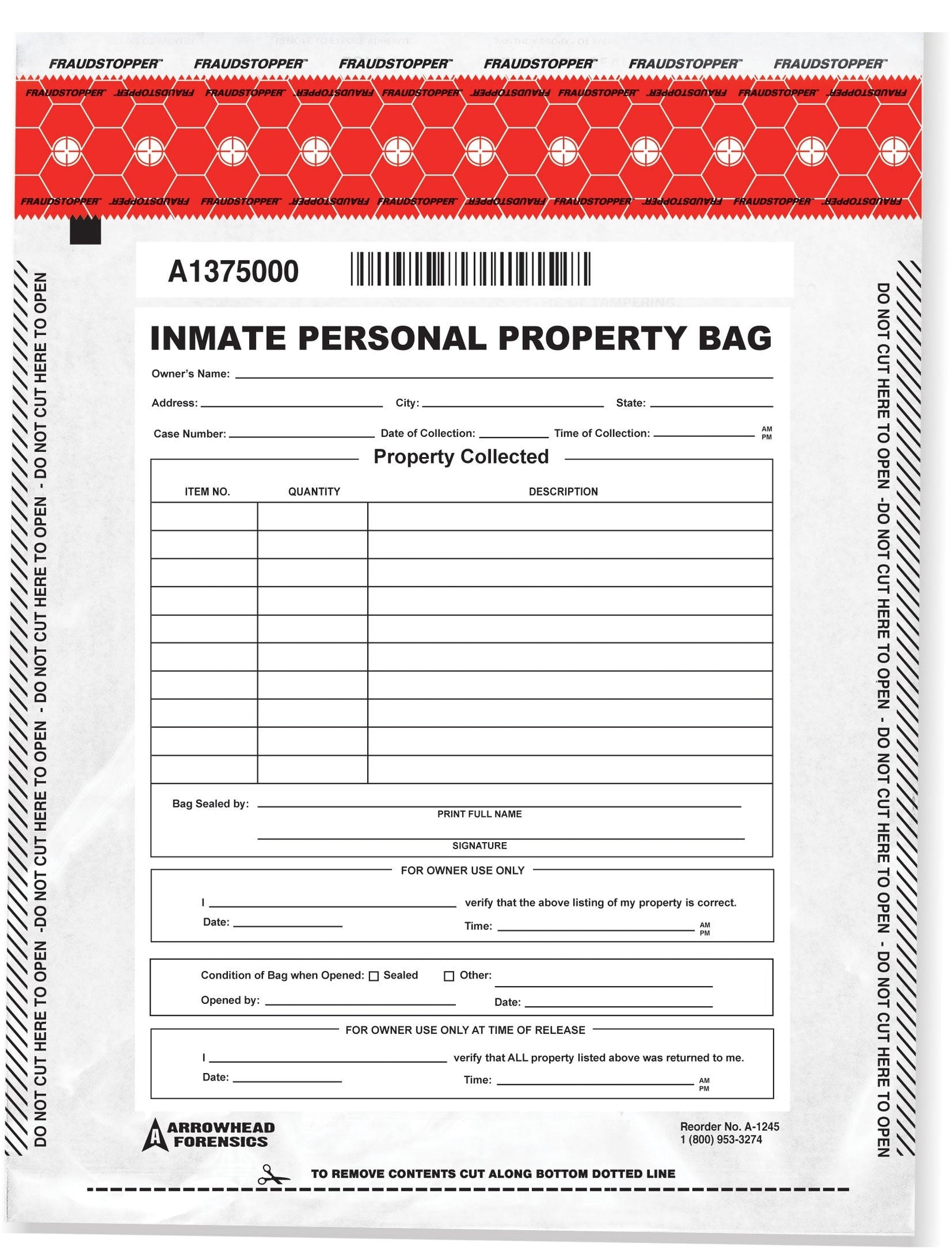 Arrowhead Forensics SureSeal Tamper Indicating Inmate Personal Property Storage Bag - 20” x 20” - 100/pk Crime Scene Investigation Arrowhead Forensics Tactical Gear Supplier Tactical Distributors Australia