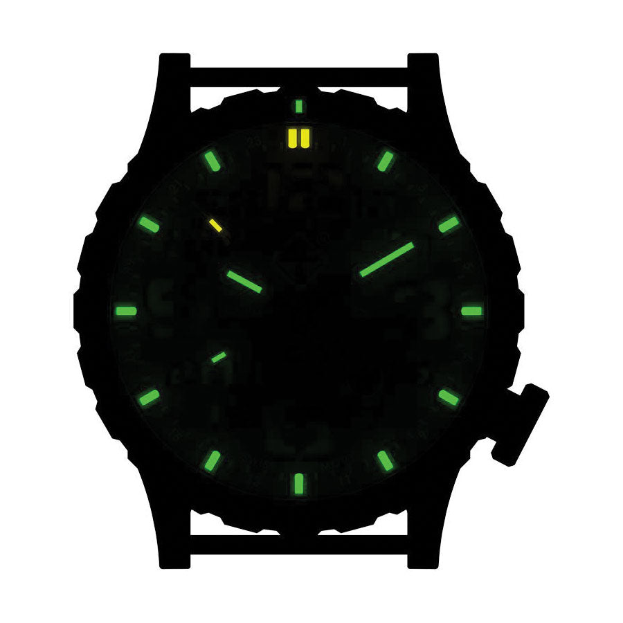 Hazard 4 HeavyWaterDiver Nightwatch White GMT Black Watches Hazard 4 B - green hours and hands / yellow noon / green bezel Tactical Gear Supplier Tactical Distributors Australia