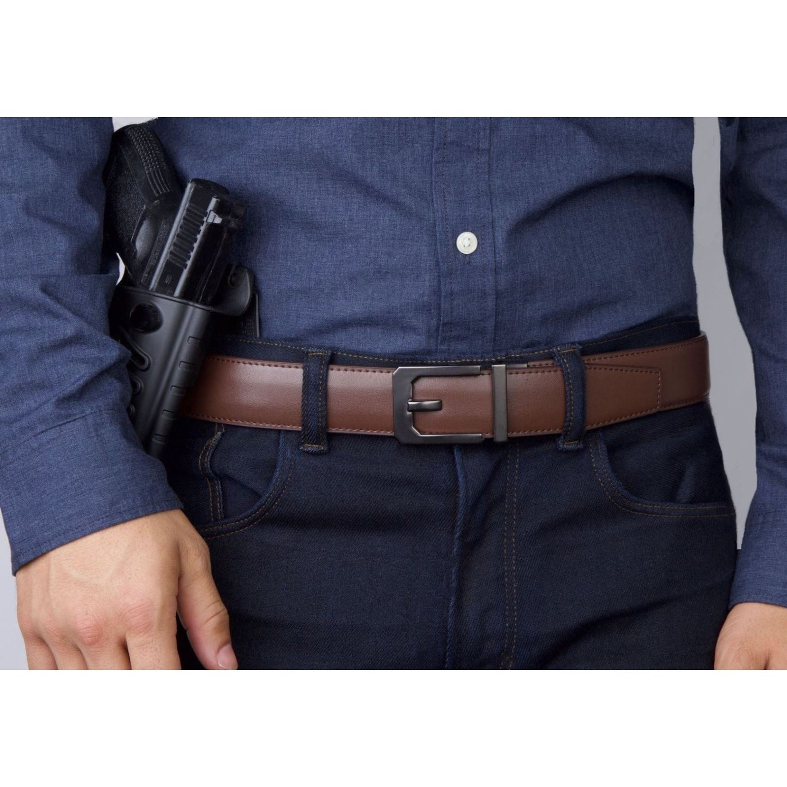 KORE Leather Gun Belt 1.5" Brown X3 Gunmetal | Tactical Gear AU Tactical Gear