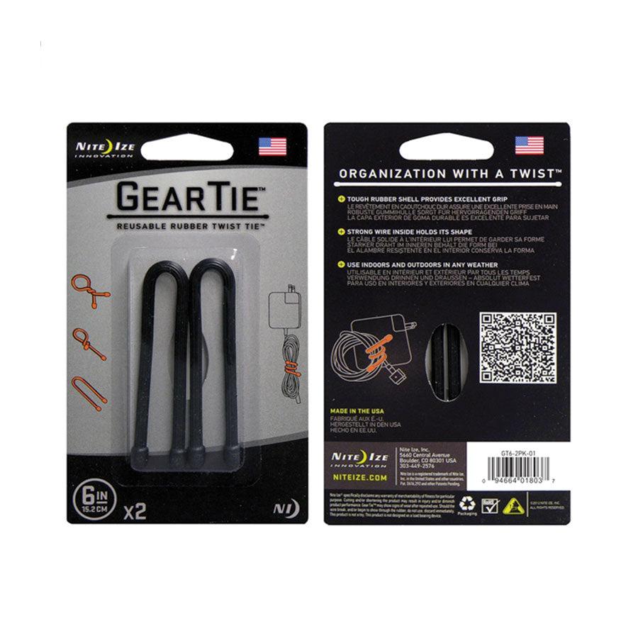 Nite Ize Gear Tie Original Reusable Rubber Twist Tie Black Gear Tie Nite-Ize 6" 2 Pack Tactical Gear Supplier Tactical Distributors Australia