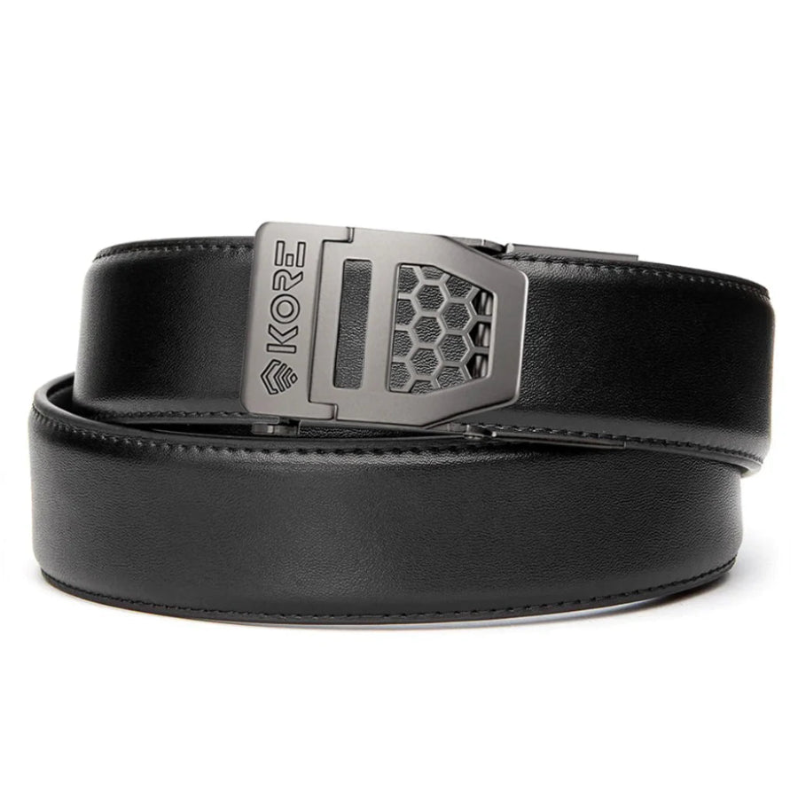 KORE Essentials Black Leather Gun Belt 1.5&quot; with X6 Gunmetal Buckle