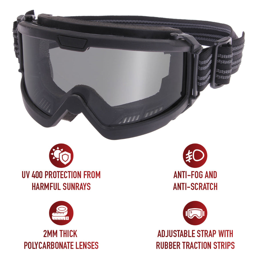 Milspec ANSI Rated OTG Goggles Black Frame Smoke Lens