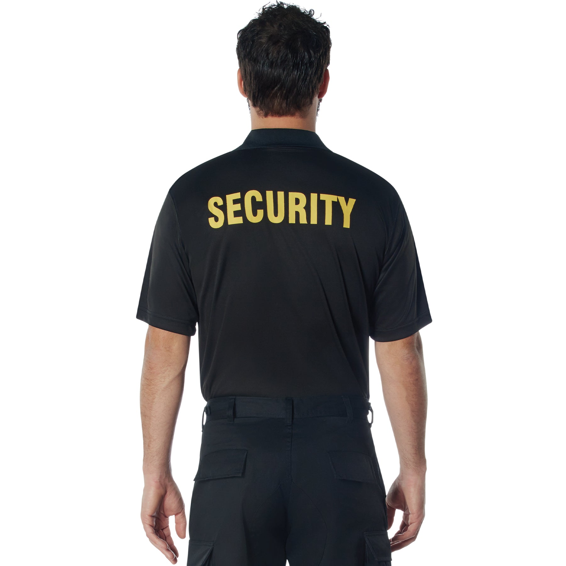 MilSpec Moisture Wicking Security Polo Shirt Black with Gold Lettering