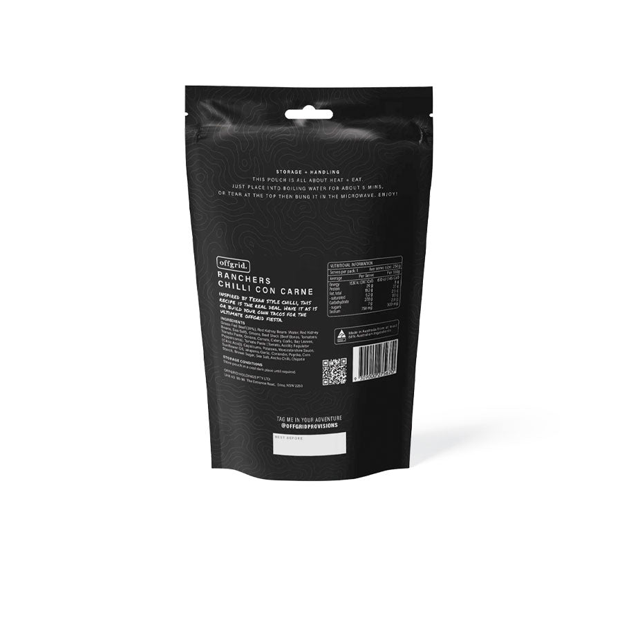 Offgrid Provisions Ranchers Style Chilli Con Carne - Shelf Stable Meal