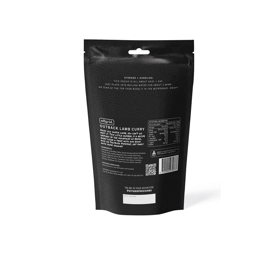 Offgrid Provisions Outback Lamb Curry - Shelf Stable Meal