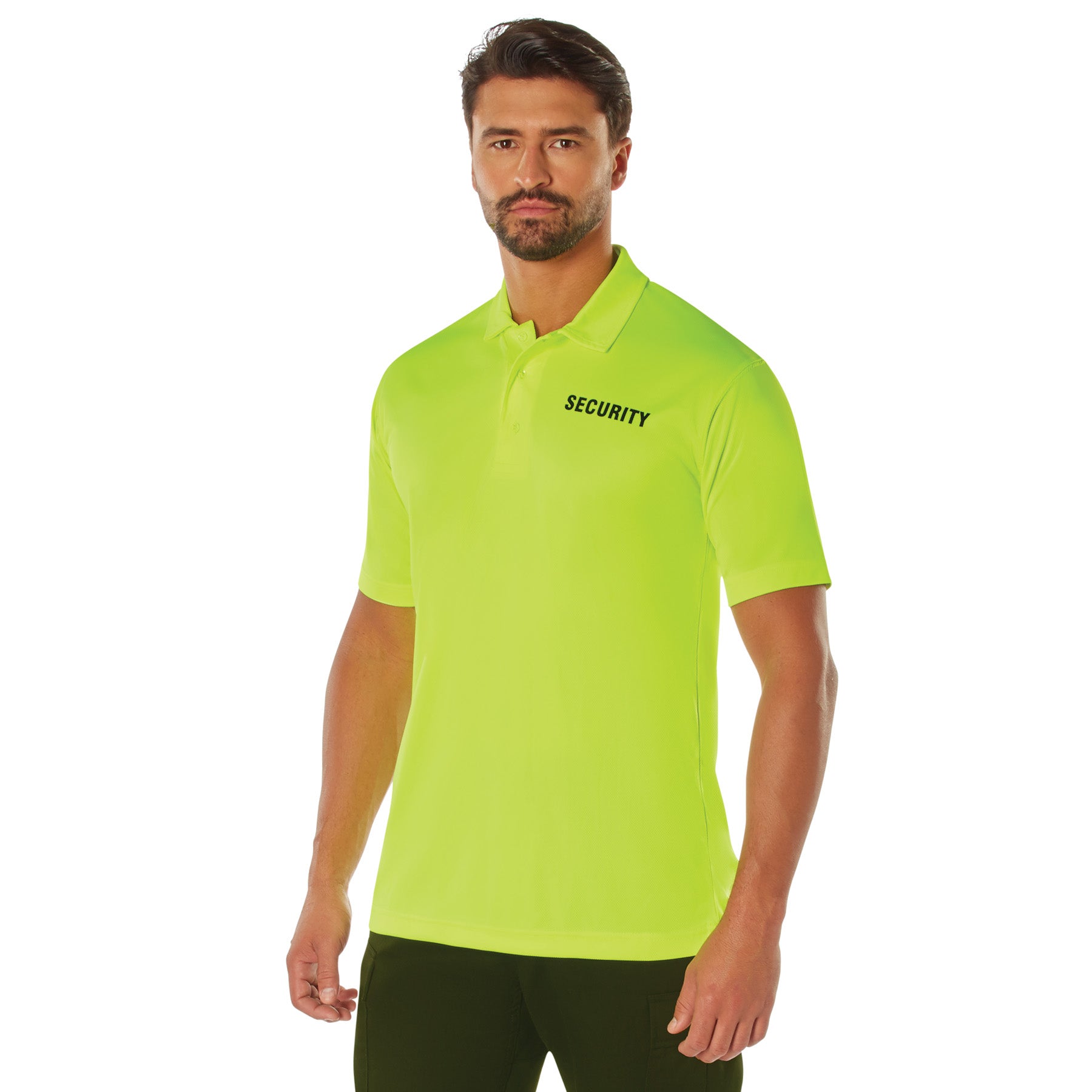 MilSpec Moisture Wicking Security Polo Shirt Safety Green with Black Lettering