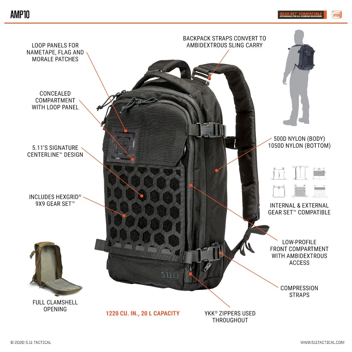 5.11 Tactical AMP10 20L Backpack Tungsten Bags, Packs and Cases 5.11 Tactical Tactical Gear Supplier Tactical Distributors Australia