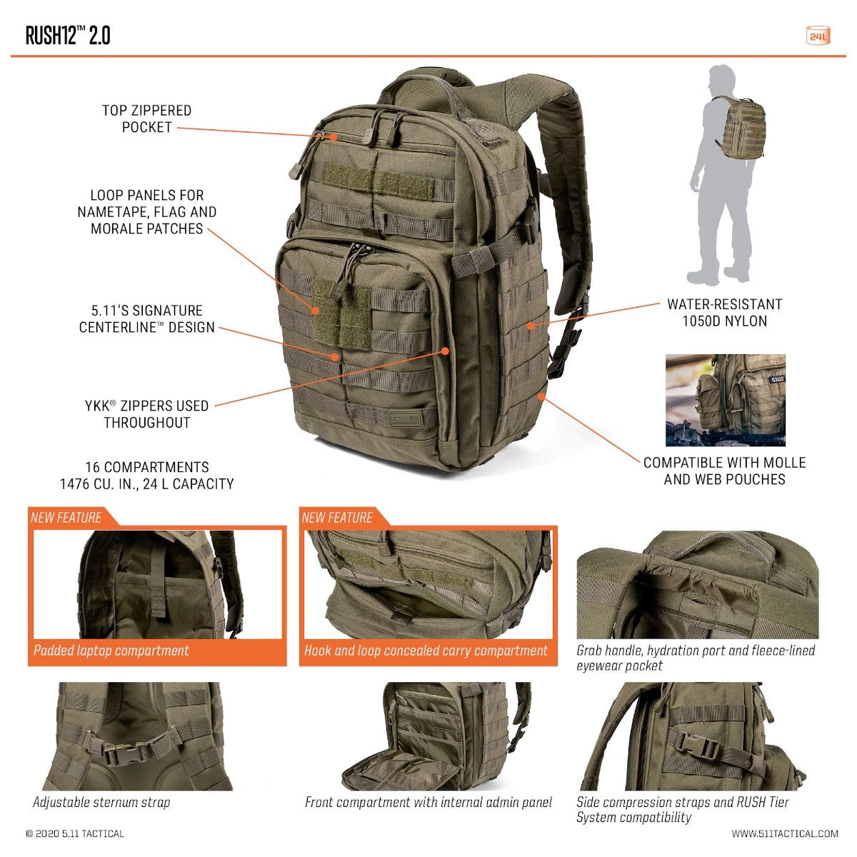 5.11 Tactical Rush 12 Backpack 2.0 Bags, Packs and Cases 5.11 Tactical Tactical Gear Supplier Tactical Distributors Australia