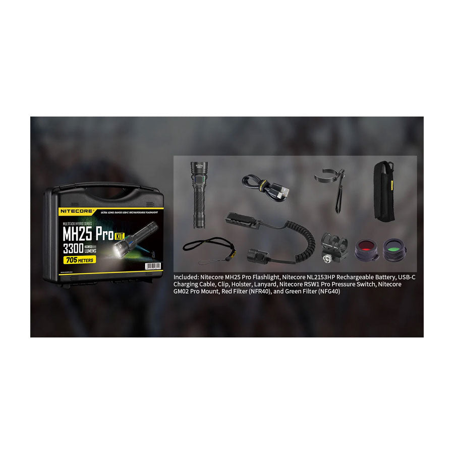 Nitecore MH25 Pro 3300 Lumen Long Throw Rechargeable Hunting Light Kit