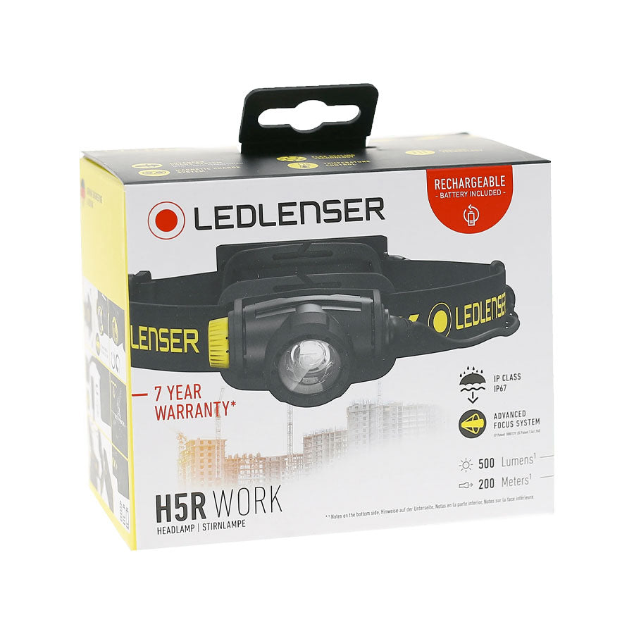 Ledlenser H5R Work 500 Lumens Rugged Rechargeable IP67 Stepless Light Dimmer Advanced Focus Headlamp