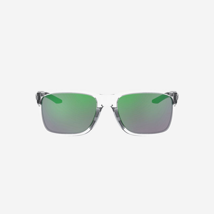 Under Armour UA Hustle Mirror Sunglasses Crystal Black Frame, Green Mirror  Lens