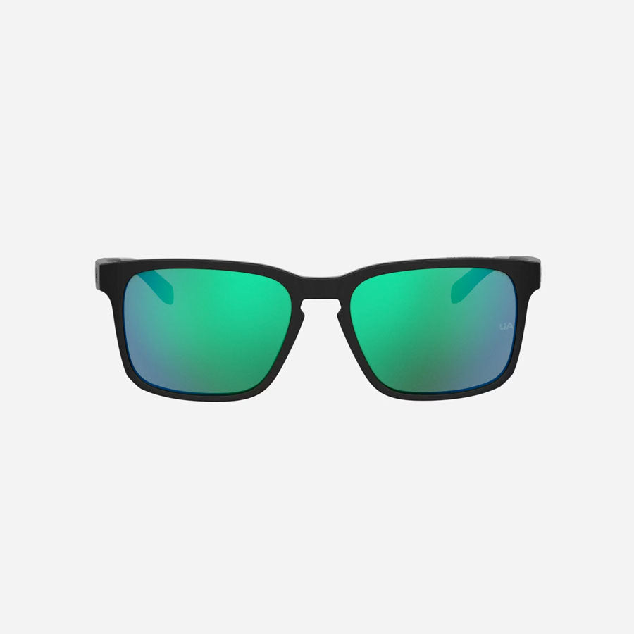 Under Armour UA Assist 2 Sunglasses Shiny Black Frame Emerald Mirror Lens