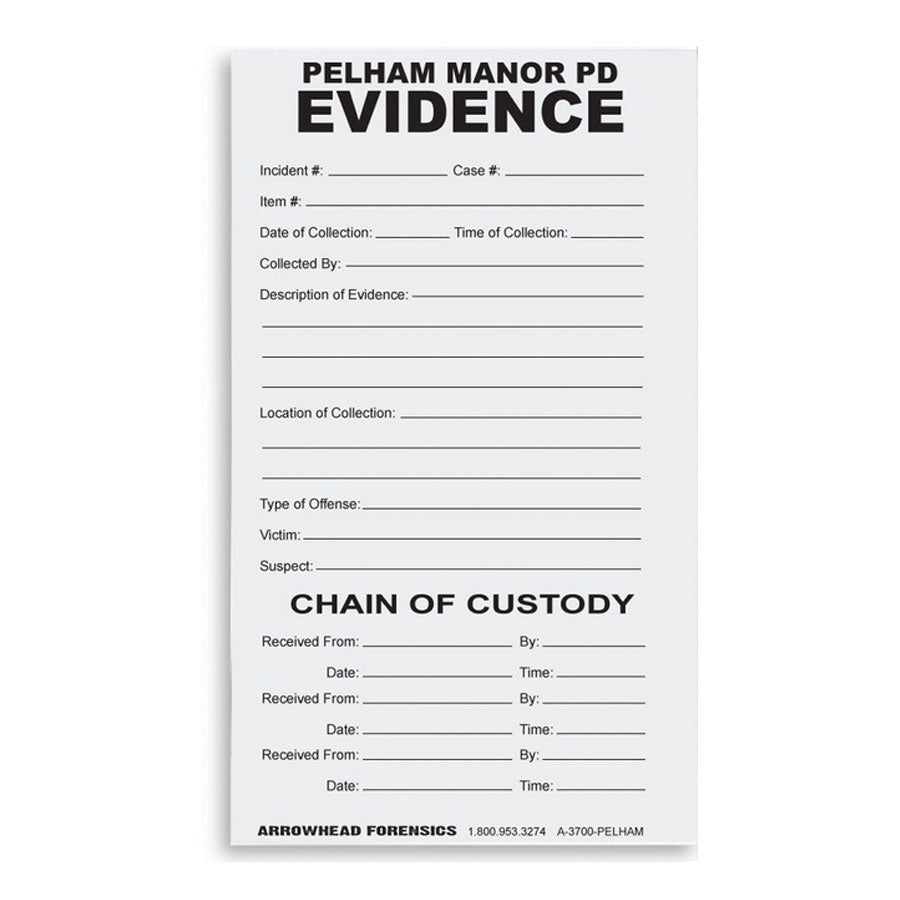 Arrowhead Forensics Evidence &quot;Custom&quot; Chain of Custody Label 4” x 6” - 100/pk Crime Scene Investigation Arrowhead Forensics Tactical Gear Supplier Tactical Distributors Australia