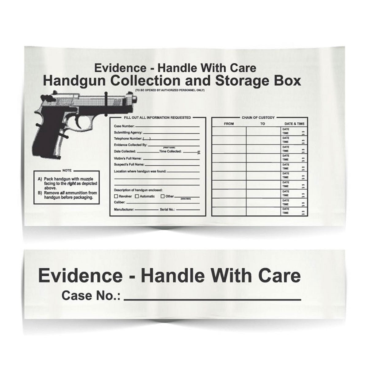 Arrowhead Forensics Printed Tie Down Large Weapons Boxes - Pistol Box - 12 x 7.5 x 2 inches - 25/pk Crime Scene Investigation Arrowhead Forensics Tactical Gear Supplier Tactical Distributors Australia