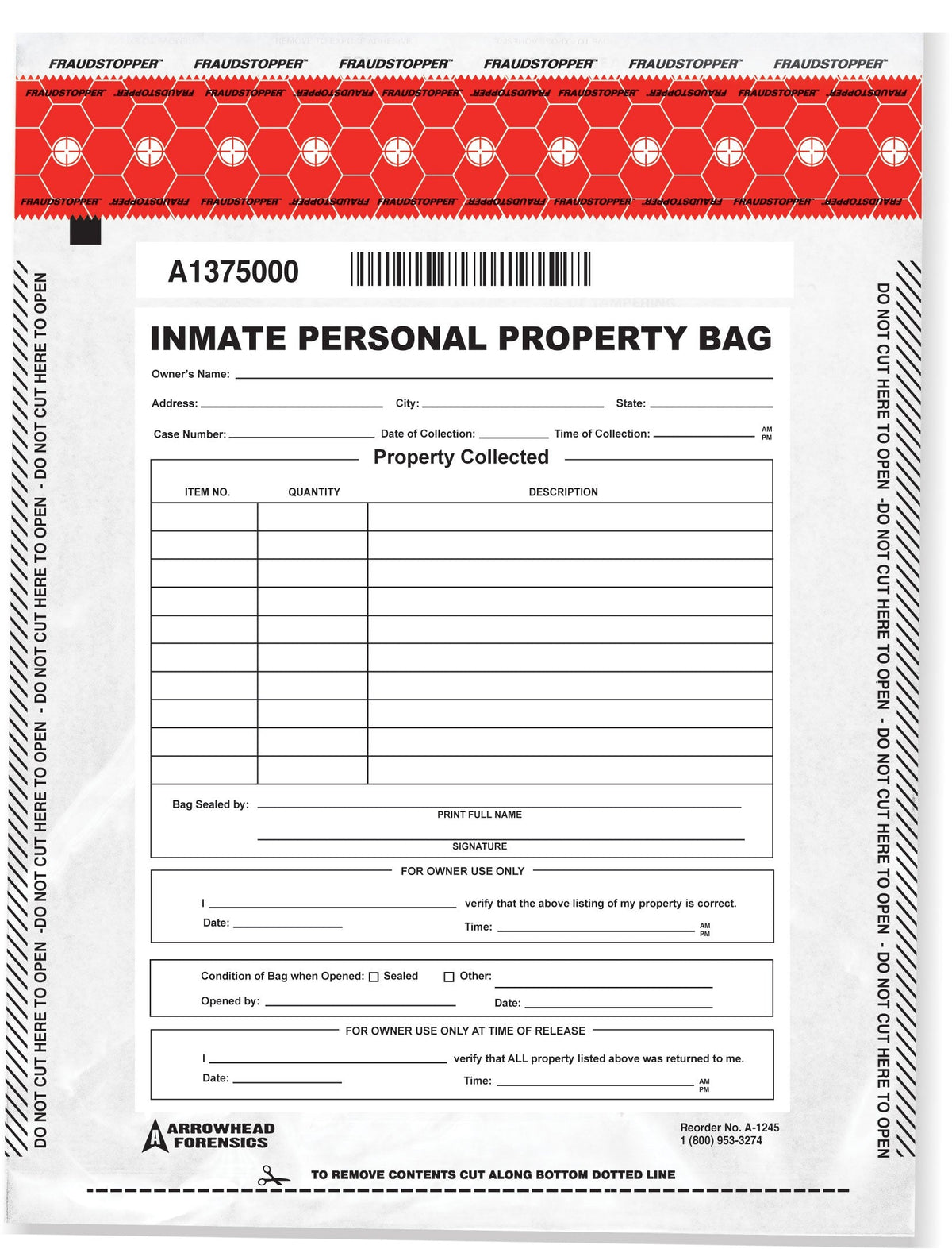 Arrowhead Forensics SureSeal Tamper Indicating Inmate Personal Property Storage Bag - 20” x 20” - 100/pk Crime Scene Investigation Arrowhead Forensics Tactical Gear Supplier Tactical Distributors Australia