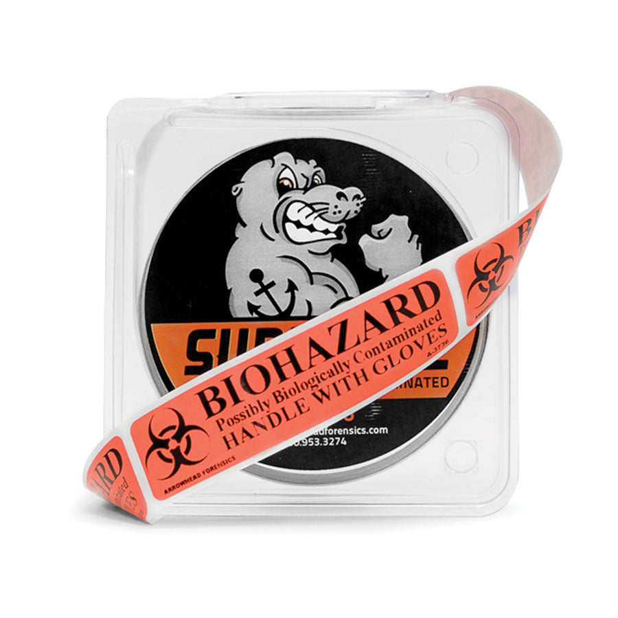 Arrowhead Forensics SureSeal™ "Possibly Biologically Contaminated" Labels on Rolls - 1" x 4" - 100/roll Crime Scene Investigation Arrowhead Forensics Tactical Gear Supplier Tactical Distributors Australia