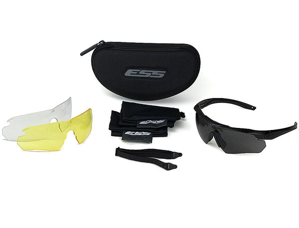 ESS Crossbow Eyewear Black Frame Eyewear Eye Safety Systems 3 Lenses - Clear / Smoke Gray / Hi-Def Yellow Tactical Gear Supplier Tactical Distributors Australia