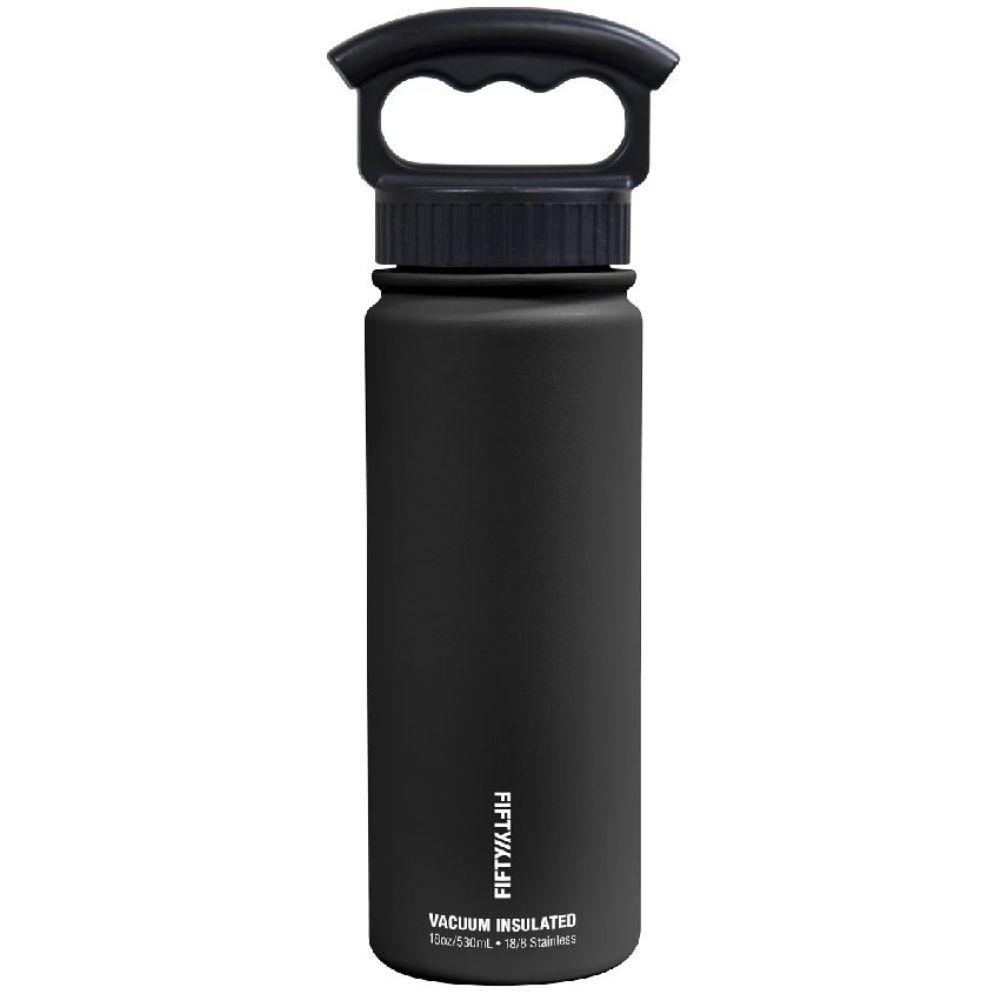 Fifty Fifty 18oz Wide Mouth 3 Finger Lid Vacuum Insulated Bottle Matte Black Accessories Fifty Fifty Bottles Tactical Gear Supplier Tactical Distributors Australia