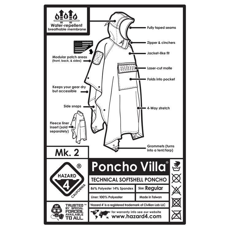 Hazard 4 Poncho Villa 2020 Version Technical Soft-Shell Poncho Black Outerwear Hazard 4 Tactical Gear Supplier Tactical Distributors Australia