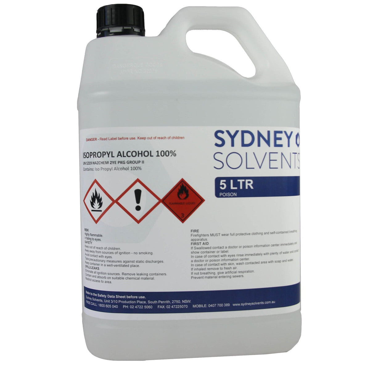 IsoPropyl Alcohol - IPA Isopropanol 100% 5 Litre Tactical Gear Tactical Gear Supplier Tactical Distributors Australia