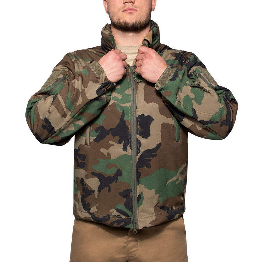 MilSpec Concealed Carry Soft Shell Jacket Woodland Camo Outerwear MilSpec Tactical Gear Supplier Tactical Distributors Australia