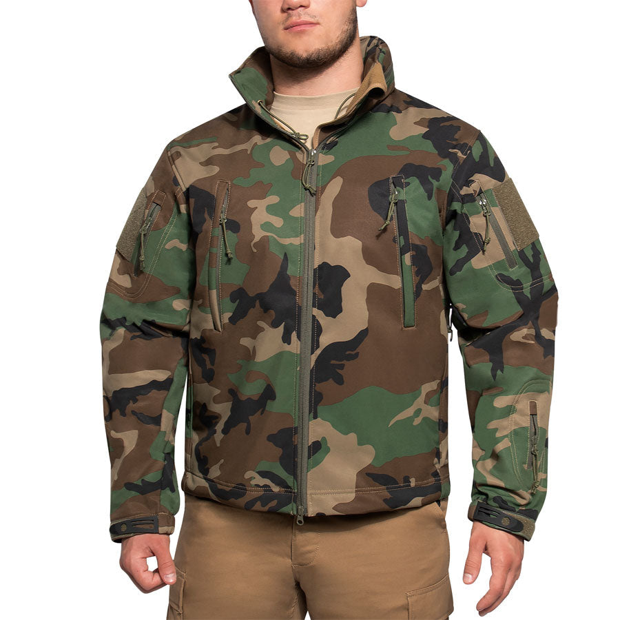 MilSpec Concealed Carry Soft Shell Jacket Woodland Camo Outerwear MilSpec Small Tactical Gear Supplier Tactical Distributors Australia