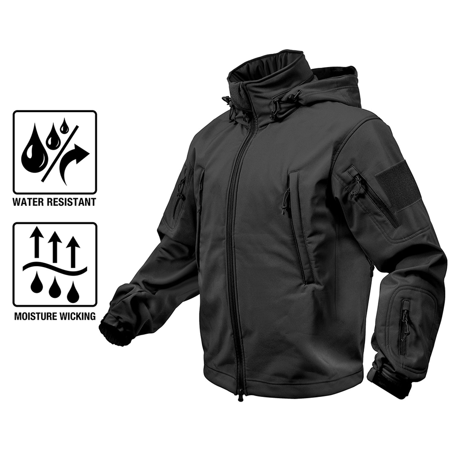 MilSpec Special Ops Tactical Softshell Jacket with Hood Black Outerwear MilSpec Tactical Gear Supplier Tactical Distributors Australia