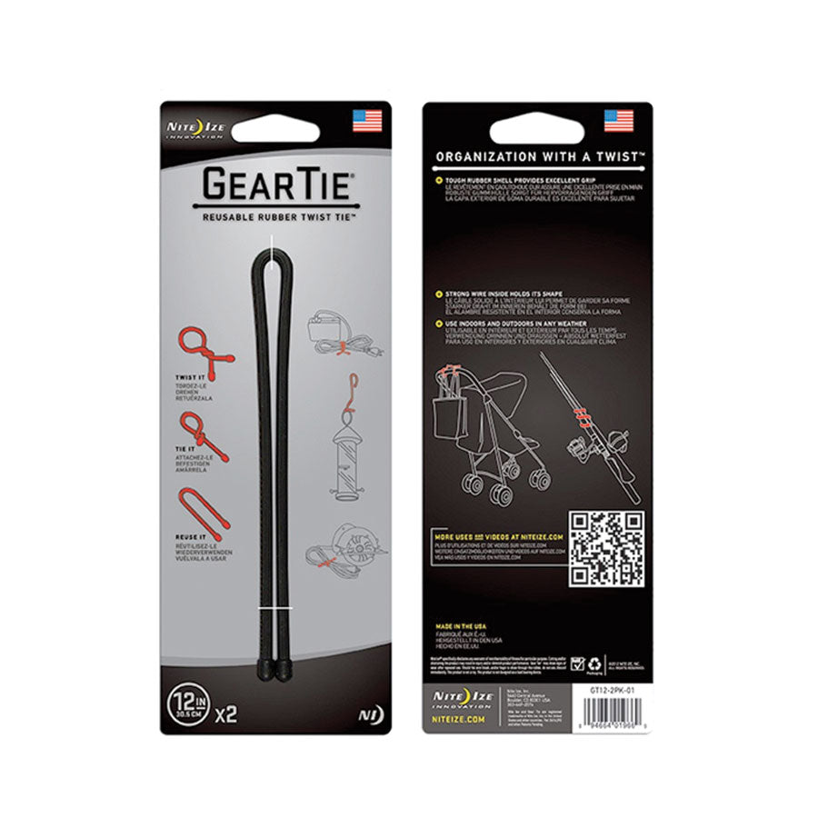 Nite Ize Gear Tie Original Reusable Rubber Twist Tie Black Gear Tie Nite-Ize 12" 2 Pack Tactical Gear Supplier Tactical Distributors Australia