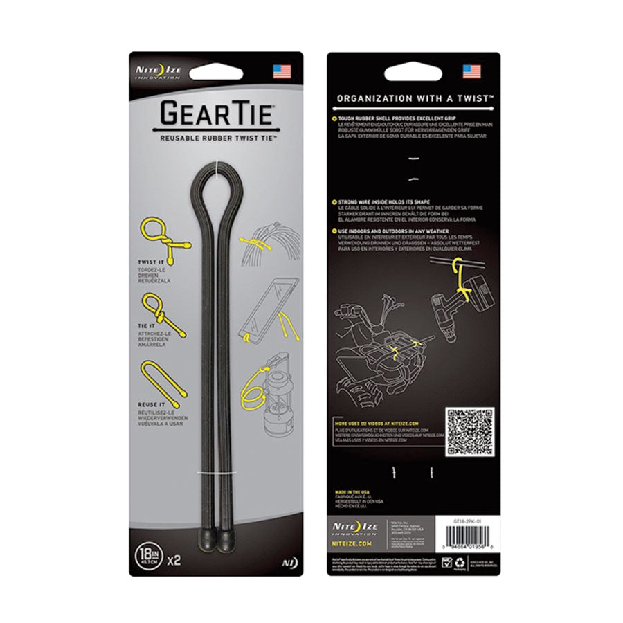 Nite Ize Gear Tie Original Reusable Rubber Twist Tie Black Gear Tie Nite-Ize 18" 2 Pack Tactical Gear Supplier Tactical Distributors Australia