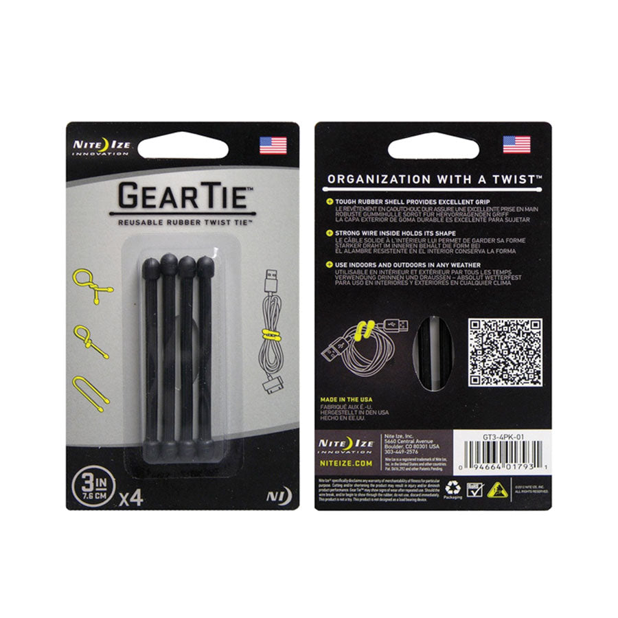 Nite Ize Gear Tie Original Reusable Rubber Twist Tie Black Gear Tie Nite-Ize 3" 4 Pack Tactical Gear Supplier Tactical Distributors Australia