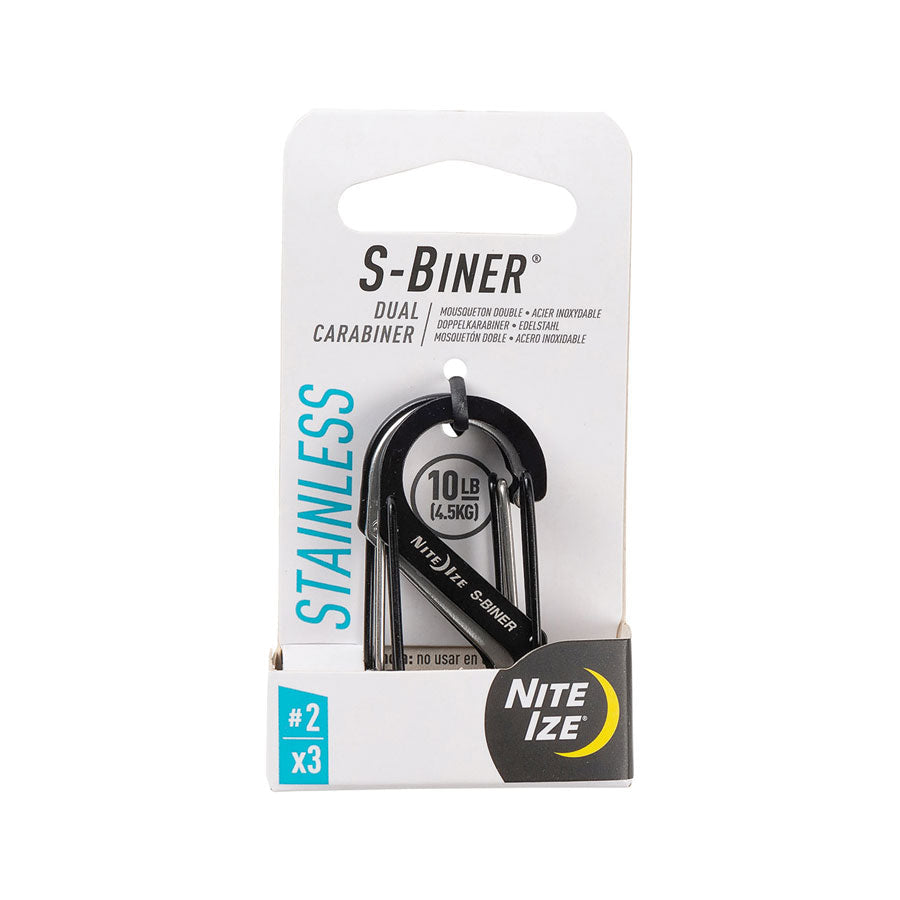 Nite Ize S-Biner Dual Carabiner Stainless Steel #2 3 Pack Black/Stainless Outdoor and Survival Nite-Ize Tactical Gear Supplier Tactical Distributors Australia