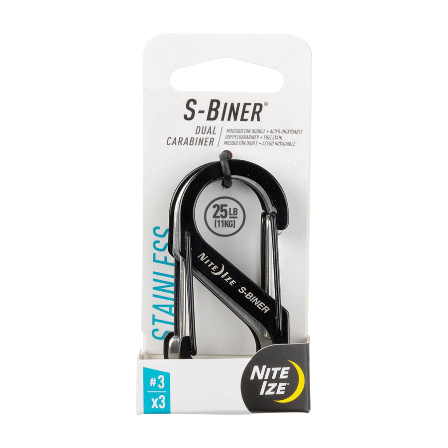 Nite Ize S-Biner Dual Carabiner Stainless Steel #3 3 Pack Black/Stainless Outdoor and Survival Nite-Ize Tactical Gear Supplier Tactical Distributors Australia