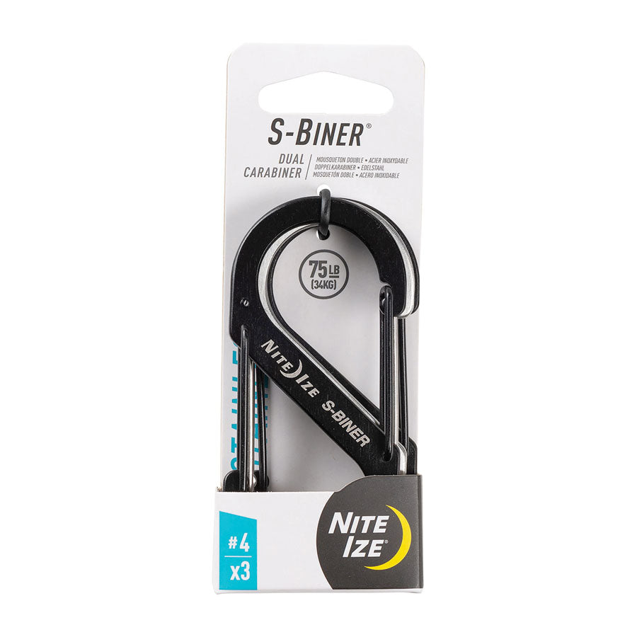 Nite Ize S-Biner Dual Carabiner Stainless Steel #4 3 Pack Black/Stainless Outdoor and Survival Nite-Ize Tactical Gear Supplier Tactical Distributors Australia