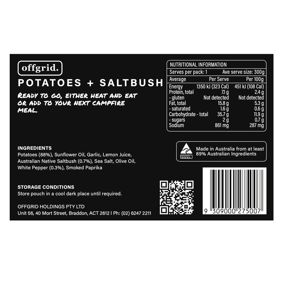 Offgrid Provisions Saltbush Potatoes - Heat & Eat Meal Food OFFGRID PROVISIONS Tactical Gear Supplier Tactical Distributors Australia