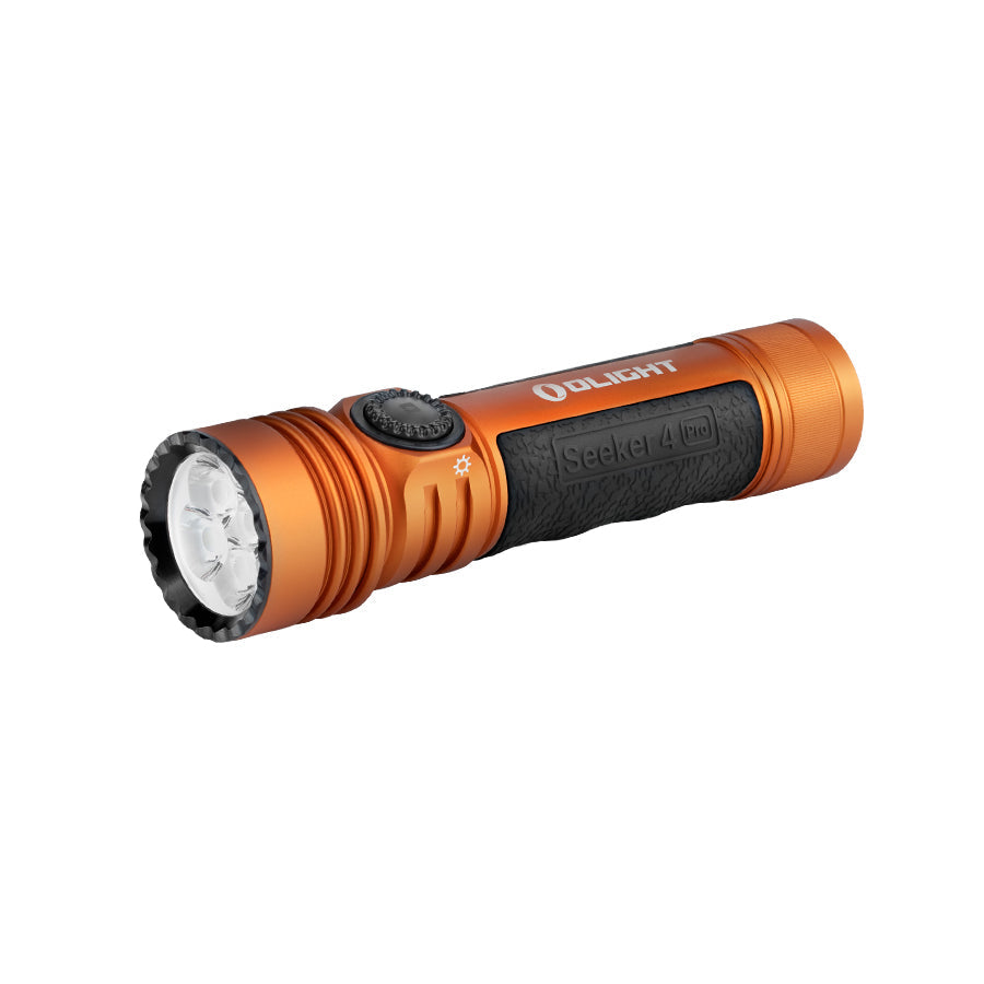 Olight Seeker 4 Pro Powerful Rechargeable Led Torch Flashlights and Lighting Olight Orange Cool White: 5700-6700K Tactical Gear Supplier Tactical Distributors Australia