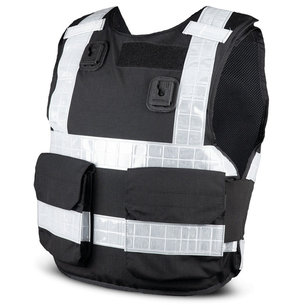 PPSS Overt Stab Resistant Vest (Cover+Panel) Black with Reflective Tape Protective Gear PPSS Body Armour Small Regular Tactical Gear Supplier Tactical Distributors Australia