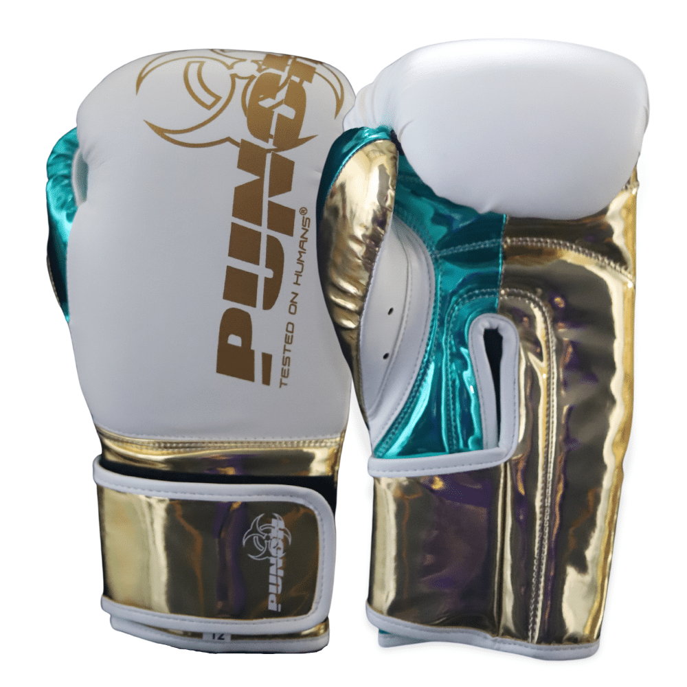 Punch Equipment METALLIC URBAN BOXING GLOVES – WHITE / GREEN / GOLD Muay Thai / Boxing Gloves Punch Equipment Tactical Gear Supplier Tactical Distributors Australia