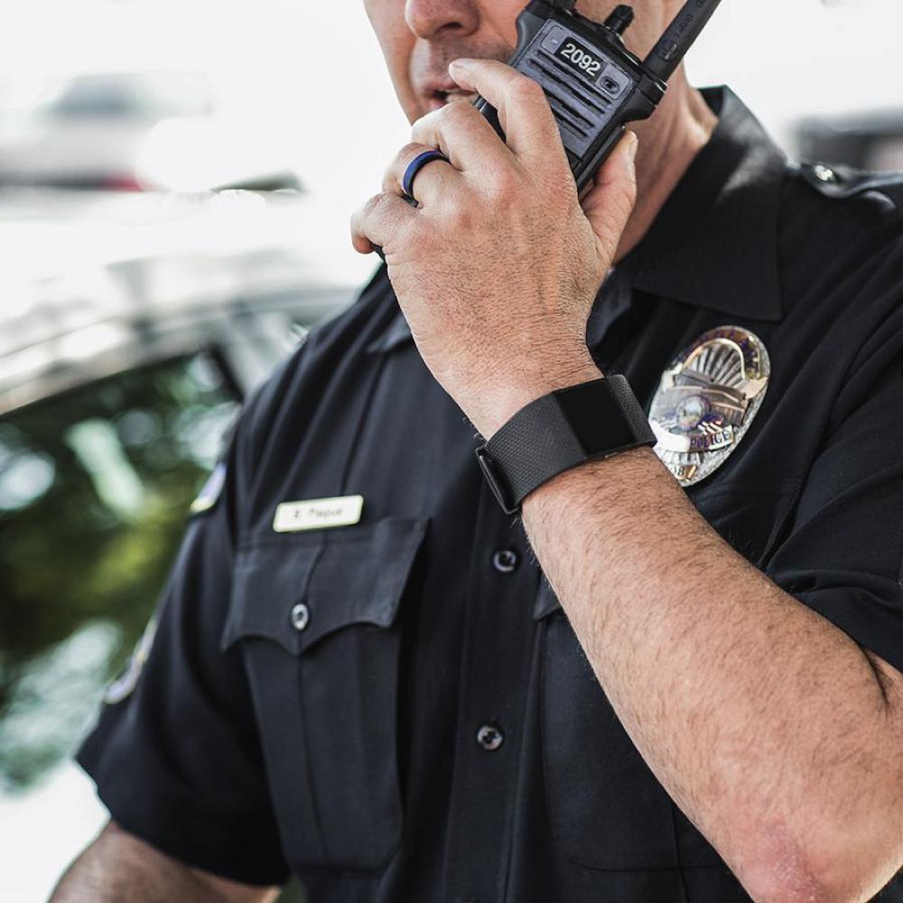 QALO Men's Thin Blue Line Pinstripe Silicone Ring Silicone Ring QALO Tactical Gear Supplier Tactical Distributors Australia