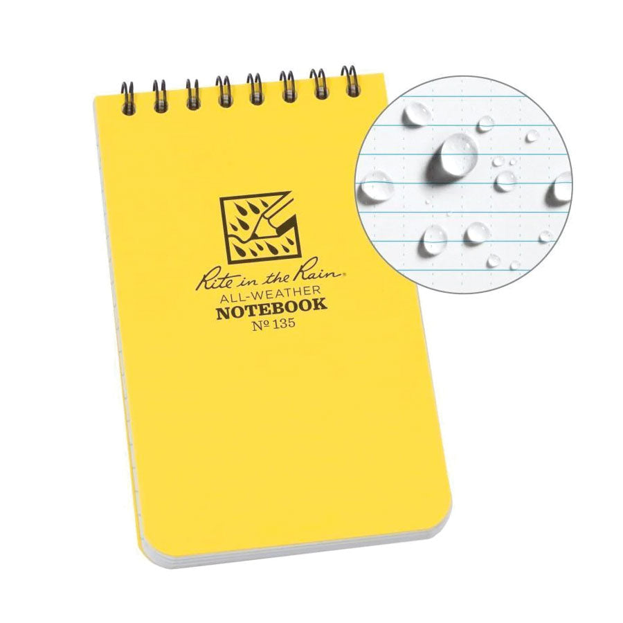 Rite in the Rain No135 Top Spiral 3x5 Notebook Universal Yellow Pens, Notebooks and Stationery Rite in the Rain Tactical Gear Supplier Tactical Distributors Australia