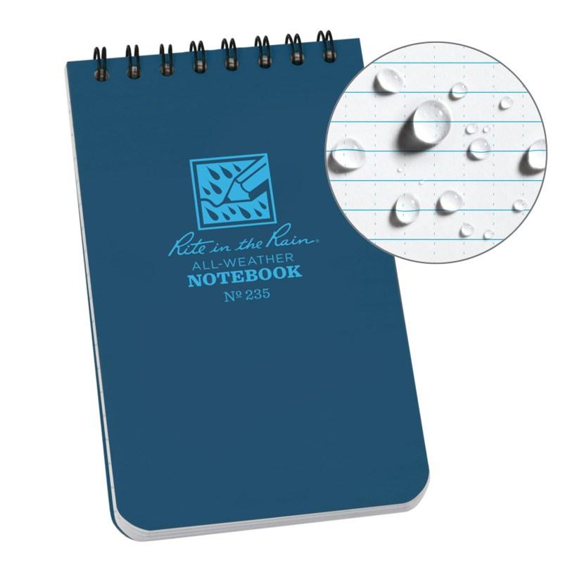 Rite in the Rain No235 Top Spiral 3x5 Notebook Universal Blue Pens, Notebooks and Stationery Rite in the Rain Tactical Gear Supplier Tactical Distributors Australia