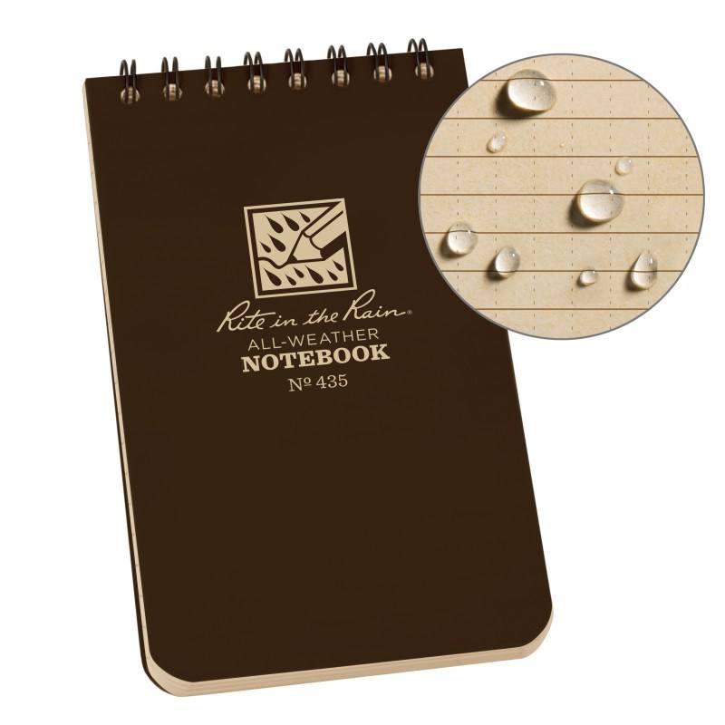 Rite in the Rain No435 Top Spiral 3x5 Notebook Universal Brown Pens, Notebooks and Stationery Rite in the Rain Tactical Gear Supplier Tactical Distributors Australia