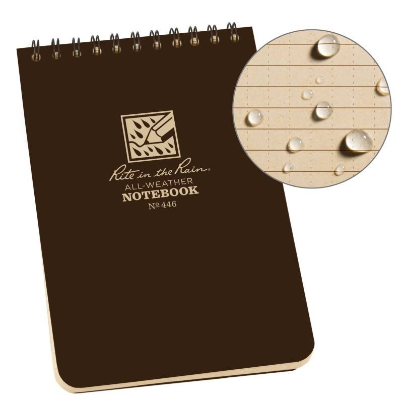 Rite in the Rain No446 Top Spiral 4x6 Notebook Universal Brown Pens, Notebooks and Stationery Rite in the Rain Tactical Gear Supplier Tactical Distributors Australia