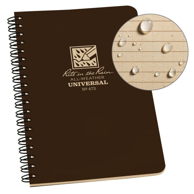 Rite in the Rain No473 Side Spiral Notebook Universal Brown Pens, Notebooks and Stationery Rite in the Rain Tactical Gear Supplier Tactical Distributors Australia