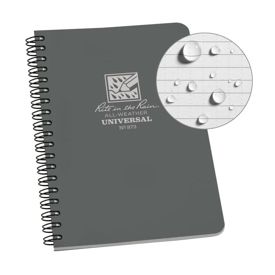 Rite in the Rain No873 Side Spiral Notebook Universal Gray Pens, Notebooks and Stationery Rite in the Rain Tactical Gear Supplier Tactical Distributors Australia