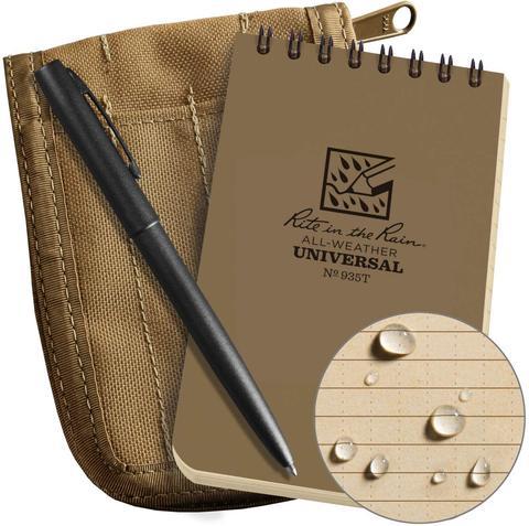 Rite in the Rain No935-KIT Top Spiral 3x5 Notebook Kit Tan Pens, Notebooks and Stationery Rite in the Rain Tactical Gear Supplier Tactical Distributors Australia