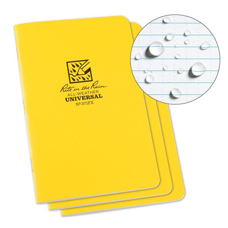 Rite in the Rain No.371FX Stapled Notebook Universal Yellow Pack of 3 Pens, Notebooks and Stationery Rite in the Rain Tactical Gear Supplier Tactical Distributors Australia