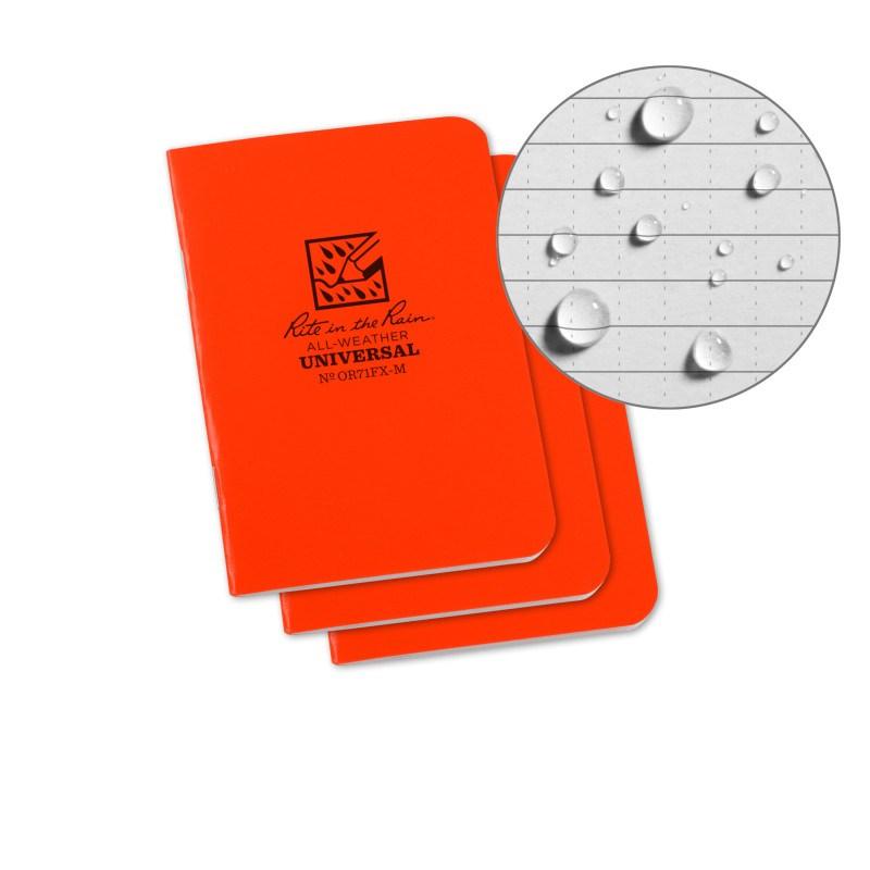 Rite in the Rain No.OR71FX-M Mini Stapled Notebook Universal Orange Pack of 3 Pens, Notebooks and Stationery Rite in the Rain Tactical Gear Supplier Tactical Distributors Australia