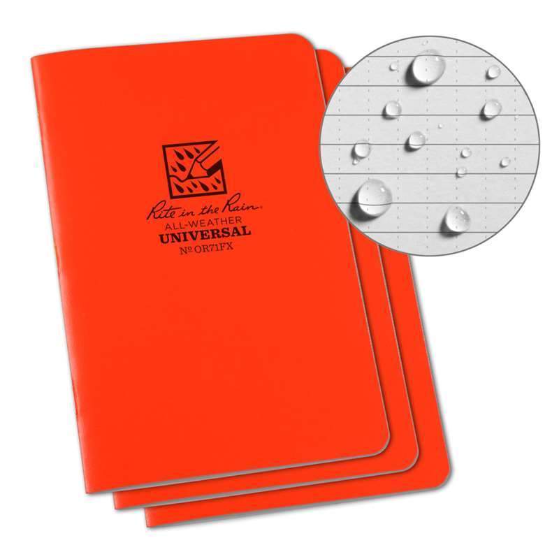 Rite in the Rain No.OR71FX Stapled Notebook Universal Orange Pack of 3 Pens, Notebooks and Stationery Rite in the Rain Tactical Gear Supplier Tactical Distributors Australia